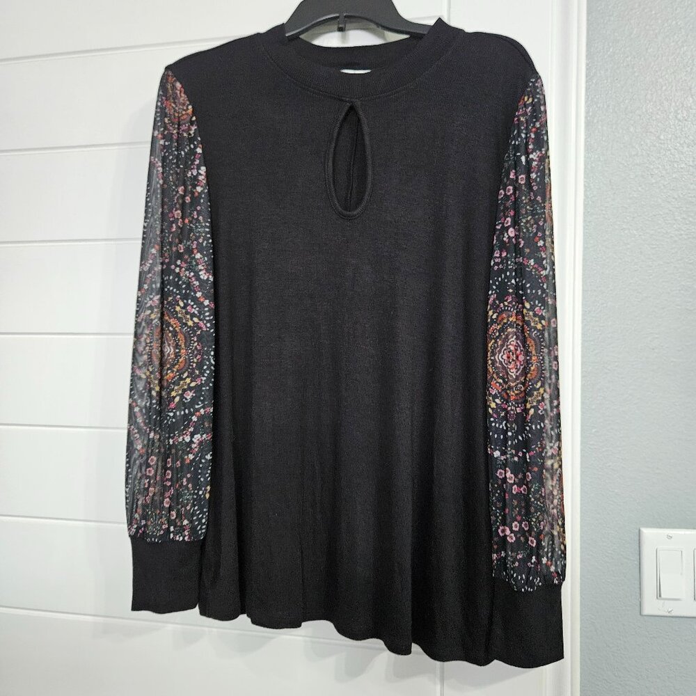 Maurices Women's Black XL A-Line Blouse with Long Sheer Sleeves